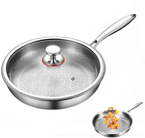 Kouamor 10/11/12 Titanium Hammered Pan Pro with Lid, Titanium Frying Pan, Ultra-Durable Scratch-Resistant Non Stick Titaniumss Nutri Frying Panss, Multifunctional No Coating Nutri Pans (10-26cm)