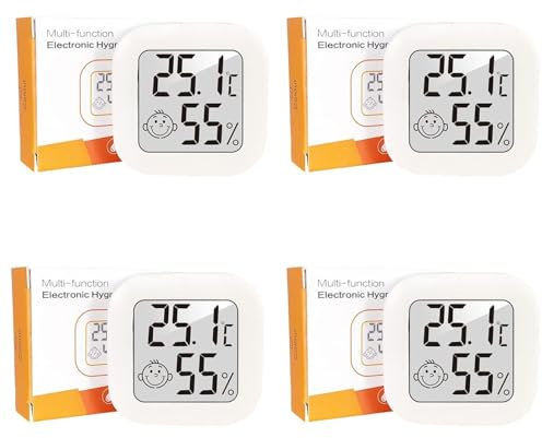 Thermomètre Intérieur,Mini LCD Digital Thermometre Hygrometre Interieur, Haute Précision Petit Thermomètre d'intérieur Exterieur Mural Pour Maison, Chambre Bébé, Culture and Cave,Lot de 4