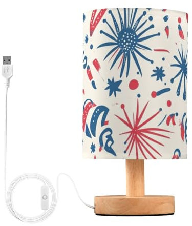 ZRWLUCKY Lampada da comodino da letto con spina rosso blu fuochi d'artificio sfondo beige lampade da tavolo per ragazze bar