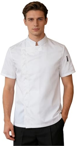 Freebily Giacca Cuoco Uomo e Donna Unisex con Bottoni Giacca da Cuoco Ristorante Divisa da Cuoco a Maniche Corte Abbigliamento da Lavoro in Cucina Mensa
