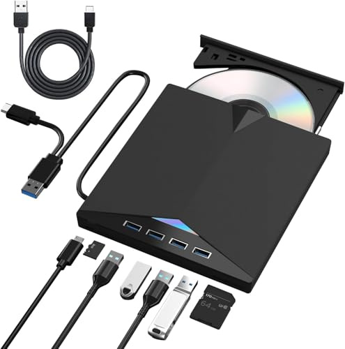 FJXMZQ 8 en 1 Lecteur Blu-Ray Externe - Portable Lecteur Blu Ray Externe, Lecteur DVD/BD Graveur Blu Ray avec USB 3.0 Type-C, 3D CD DVD Graveur Optical Bluray Drive pour PC Windows 11 10 8 7
