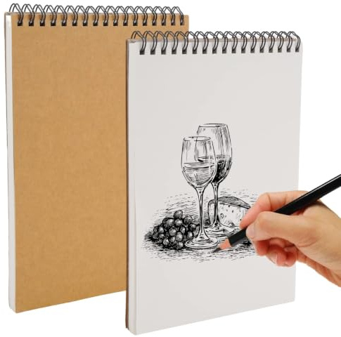 2 Pieces 60 Pages Spiral Bound Blank A5 Sketch Book | Small Sketchbook with Hardboard and 160 GSM Acid Free Drawing Paper, Sketch Drawing Pads for Drawing, Sketching, Journaling