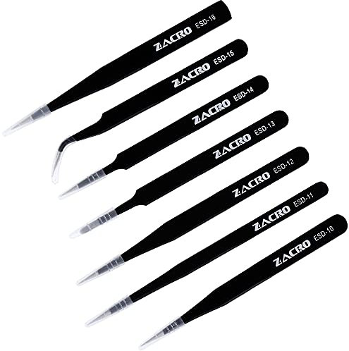 ESD 7 Stück Anti-Statik-Edelstahl Pinzette Präzisions Antistatisch Reparatur für Computer, Elektronische Reparaturen, Schmuck, Labor und Präzisionsarbeit