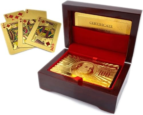 FREE SHIP DEAL Luxury 24K Gold Foil Poker Playing Cards with Wooden Box Waterproof Cards for Party -Camping - Birthday Gift and Card Decks Game