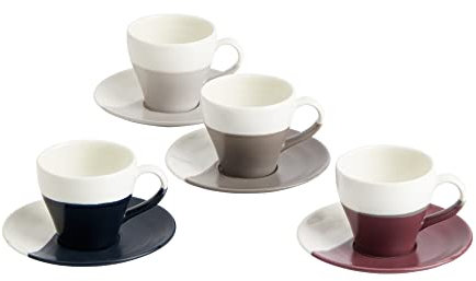 Royal Doulton 40032925 40032925-Espresso Saucer Set, 1815 Coffee Studio Small Plate & Stackable Cup Set of 4-for Espresso, Mocha Better Heat Retention, 110ml Each, Porcelain, 3.7 Fluid_Ounces, Mixed