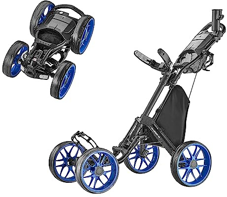 Caddytek CaddyCruiser ONE V8 4 Wheel Golf Push Cart - Lightweight Aluminum Foldable Cart with EVA Wheels, Foot Brake, Adjustable Handle, Cooler Basket, Umbrella Holder, Drink Holder, Scorecard Console