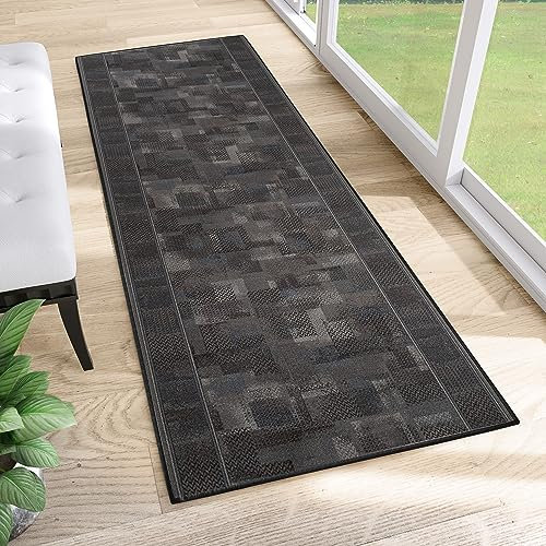 TAPISO Anti Rutsch Teppich Läufer rutschfest Brücke Meterware Modern Schwarz Grau Verwischt Figuren Design Flur Küche Wohnzimmer 100 x 300 cm