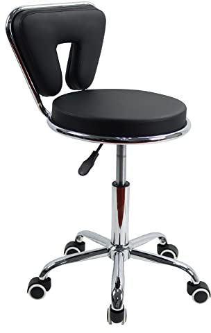 KKTONER Rollhocker Bürohocker Höhenverstellbarer Drehhocker mit niedriger Rückenlehne PU Leder Schwarz