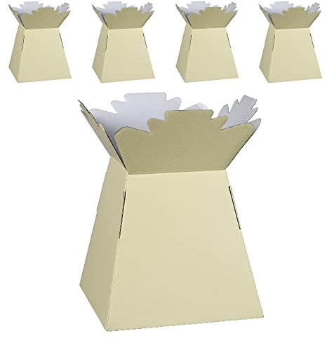 Flower Bouquet Boxes Florist Packaging Gift Craft Box Vase – Holder for Flowers, Bouquets, Plants, Sweets – Decoration for Wedding, Birthday, Anniversary, Floral Arrangement – Pack of 5 – Cream