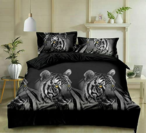 Textile Home Home Décor 3D Animal Printed Duvet Cover 100% Polyester Bedding Set Soft & Comfortable Duvet Cover (Single, 3D-354-Black Tiger)