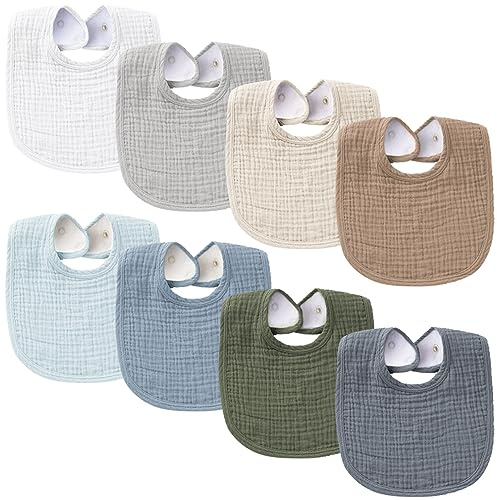 Konssy Bavoirs pour bébé en mousseline, lot de 8 bavoirs bandana en coton pour garçons et filles, 8 couleurs unies pour la dentition et les bavouilles