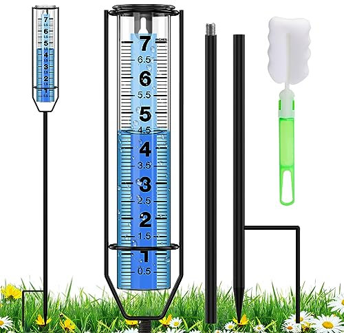 BoArt Pluviometro da 17,8 cm, in plastica Trasparente Ispessita, Resistente al Gelo, per Esterni, Grandi Numeri Trasparenti e Altezza Regolabile, Strumento di misurazione della Pioggia per Giardino,
