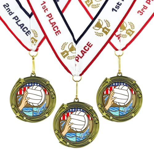 All Quality Water Polo Swirling Stars Design Medals - 1st, 2nd, 3rd Place - 15 Piece Set (5 Pack)