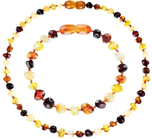 Baltic Amber Necklace and Bracelet - Natural Amber from Baltic Region (13in. and 5.5in.) (Multi)