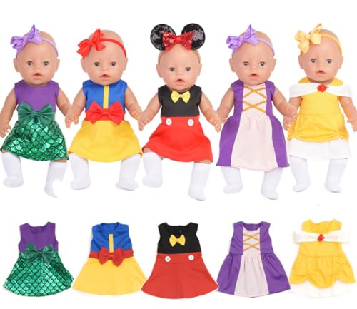 Sweet Dolly Baby Doll Accessories, 5 Doll Clothes, Mermaid Princess Dresses Outfits for 15 Inch to 18 Inch Dolls, 15 Inch Baby Dolls, 10PCs in Total Doll Clothes and Accessories