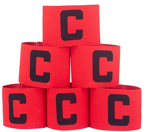 Wrzbest Captain's Armband Soccer Football Rugby Captain Armbands for Youth and Adult,Anti-Drop Design - Pack of 6 (6 Red)