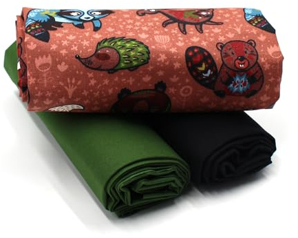 VmG-Store 1,5 m bomullstyg, set, designtyg 2 x enfärgad, färgkoordinerad, 100 % bomullsmaterial urval (skogsdjur i set 18)