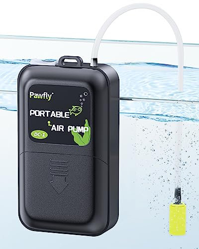 Pawfly Aquarium Batterieluftpumpe 2,5 L/min Tragbare Sauerstoffpumpe Aquarium für den Außenbereich mit Luftstein und Luftschlauchzubehör für Aquarien bis zu 120 Liter (D Batterie Nicht Inbegriffen)