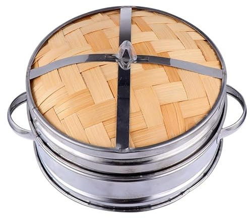 Luminexia Vaporera Bambu,Cesta de Cocina al Vapor con Bandas de Acero Inoxidable,Vaporizador de Alimentos,Duradera y Reforzada para Albóndigas Sim Sum,Verduras,arroz,Carne,Pescado,8 tamaños