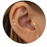 Tiny Heart Stud Earrings, Gold Titanium Flat Back Earrings 16G, Threadless Cartilage Tragus Piercing Conch Stud Nose Helix Stud