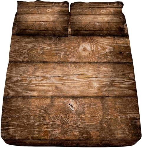 TACOKI 3D Planke Spannbettlaken 70x140cm, Braunes Holzbrett Weiches Mikrofaser Bettlaken für Kinder, Bettlaken Spannbetttuch 70x140 bis 30 cm Matratzenhöhe mit 2 kissenbezüge c5062