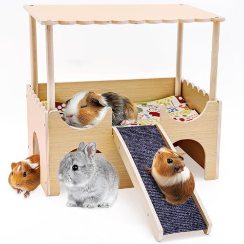 GHWMYD Meerschweinchen Haus aus Holz, Versteck für Zwerg Hamster Rennmäuse Degus Stachelmäuse Kaninchen, Kleine Haustiere Spielzeug Zubehoer (1 Treppen)