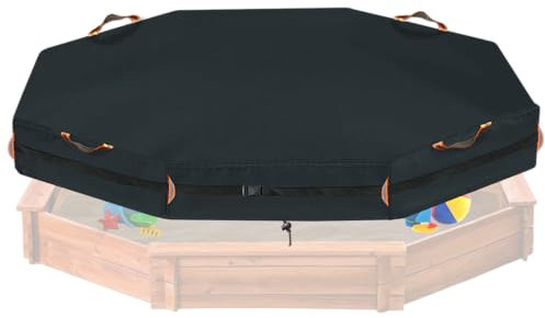 Octagon Sandbox Cover, 600D Waterproof Oxford Cloth with Two Warning Sign Carry Handles and a Circle of 7 Meters Windproof Buckle,Elastic Drawstring Double Layer Windproof.(85 L x 78 W x 9 H)