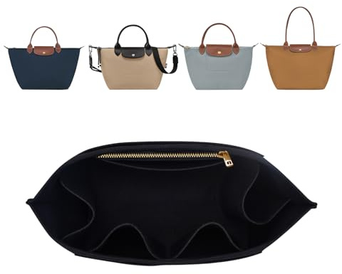ZTUJO Purse Organizer Insert For Longchamp Le Pliage, Premium Felt Longchamp Purse Organizer Insert Small Medium Large, Tote Organizer Insert (Black, Small For Handle S)