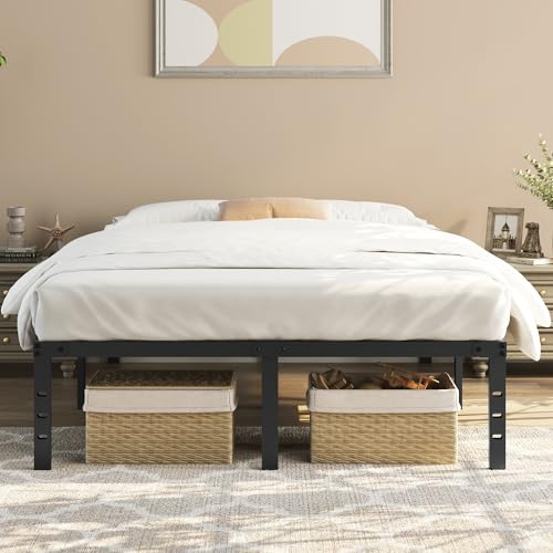 Yaheetech Bastidor de Cama Metálico Listones de Acero Espacio de Almacenamiento Bajo la Cama Fácil Montaje Cama Matrimonial 135 x 190 x 36 cm Negro