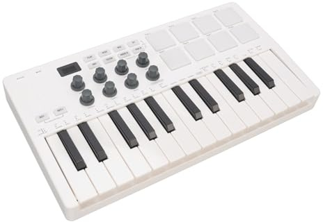 Annadue 25 Key MIDI Keyboard Controller MIDI Keyboard with 8 RGB Backlit Drum Pads 8 Knobs 2000mAh Battery for Musician Music Production