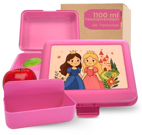 Lunchlåda för barn med motiv – robust matlåda för dagis, skola och på vägen – BPA-fri och smaklös – matlåda med fack ca 1 100 ml kapacitet, färg: motiv prinsessa