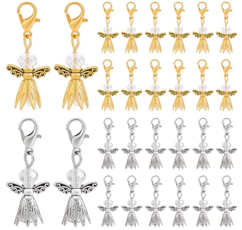 PH PandaHall 40Pcs 2 Colors Angel Charms Angel Pearl Beads Pendant Keychain, 1.3 inch Guardian Charms with Lobster Clasps for DIY Craft Jewelry Making Bracelets Earring Necklace Christmas Easter Decor