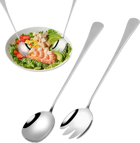 ZFRITP Posate per insalata in acciaio inox, grandi 28 cm, set di posate per insalata, cucchiaio da insalata, cucchiaio da insalata, cucchiaio con manici lunghi, posate da tavola, per famiglia, hotel