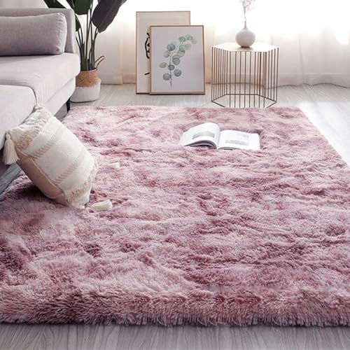ZYANBIN Tapis de Sol 100 x 200 cm Poil Long Epais Tapis de Chambre Shaggy Lavable Antidérapant pour La Décoration de La Maison, Rose Pourpre