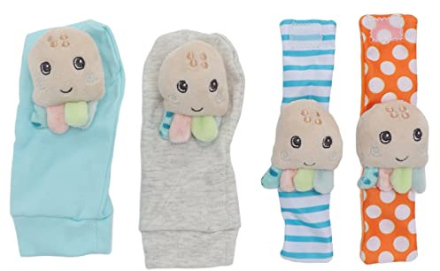 DGLDCSHUAI 4 calcetines de sonajero para bebé, con forma de pulpo, luz suave, ajustable, sonajero para bebés y niños pequeños