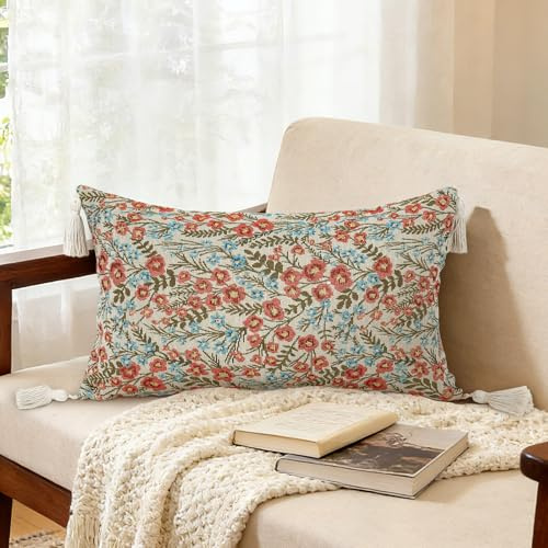 Joymaison Fundas Cojines 30x50 Juego de 1 Funda de Almohada Flores Vintage Primavera Cojines Fundas Flores Silvestres Verano Suave Jacquard Rectangular Cojine Decorativas para Sofá Salón Silla