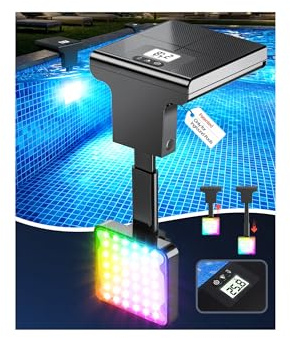 DeeprBlu 2 en 1 Lumiere Piscine Solaire avec Thermomètre pour Piscine, Éclairage Piscines Submersible avec 10 Magnifique Modes D'éclairage & Écran Rétroéclairé Nocturne, pour Piscines Enterrée