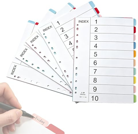 （5 Pack）Separadores de Archivo A4 de Cartulina Escribible - 10 Piezas en 10 Colores Vibrantes, 11 Agujeros Perforados, con Tapas Digitales Incluidas, Separadores de Índices para Carpetas y Archivadore