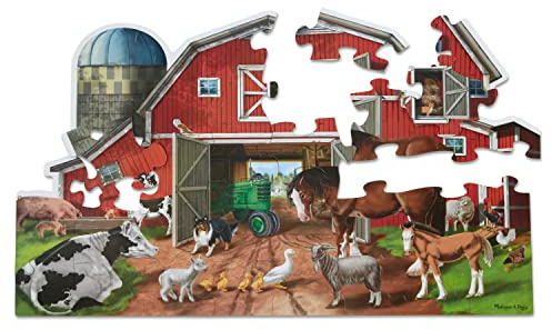 Melissa & Doug Busy Barn Shaped Jumbo Floor Puzzle (32 Pieces, 2 x 3 Feet), Jigsaw Puzzle for Preschoolers and Kids Ages 3+ - FSC Certified
