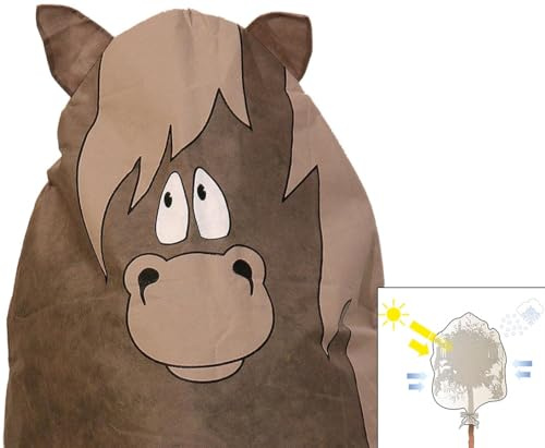 bambus-discount.com Vinterskydd för växter, fleecehuva brun med 120 x 115 cm, motivtryck häst – vinterskyddskåpor, växtskydd, skyddsfodral för växter