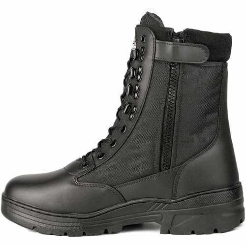 Savage Island Leder Stiefel Kampfstiefel Einsatzstiefel mit Reissverschluss Militär Bundeswehr Wandern Tactical Boot Schwarz, 44 EU