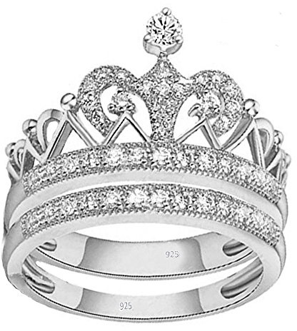 VPKJewelry 2.00 ct Real 925 Sterling Silver Wedding Engagement Crown 2 pc set Ring Women Ladies (4)