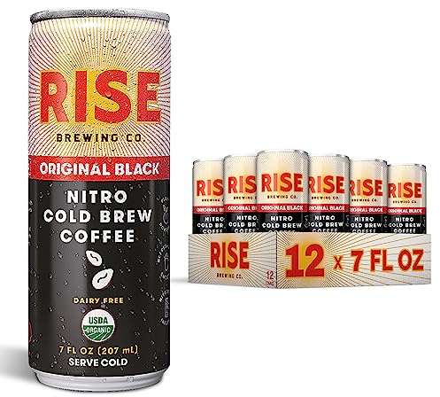 RISE Brewing Co. Original Black Nitro Cold Brew Coffee, No Sugar, Vegan, Organic & Non-GMO, Low Acidity, 7 Fl. oz. Cans (12 Pack)