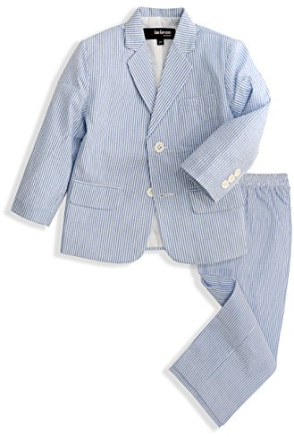 G288 Boys Seersucker 2 Button Suit Set (7, Blue)