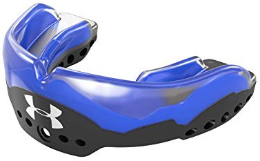 Under Armour Gameday Elite - Paradenti per calcio, lacrosse, basket, hockey, boxe, ecc., con fascia per casco rimovibile, per ragazzi e adulti, colore: blu