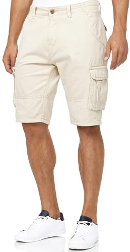 Indicode Herren Blixt Cargo Shorts mit 6 Taschen und Gürtel aus 100% Baumwolle | Männer Fog, XXL