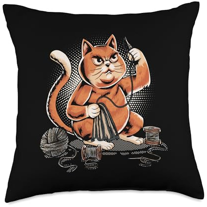 Funny Cat Sewing with a seam ripper Quilting Quilter Sewer Throw Pillow