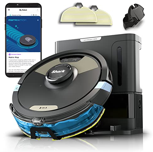 Shark Matrix Plus | 2-in-1 Robot Vacuum & Mop for Carpets & Hard Floors | Sonic Mopping & Powerful Suction for Pet Hair | Self-Empty Base | 60-Day Capacity | HEPA | LiDAR Nav | Black/Gold | AV2610WA