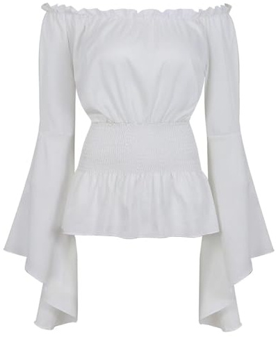 Josamogre Medieval Femme Renaissance Chemise Costume Rétro Victorien Épaule Dénudée Élégante Sexy Top Halloween Pirate