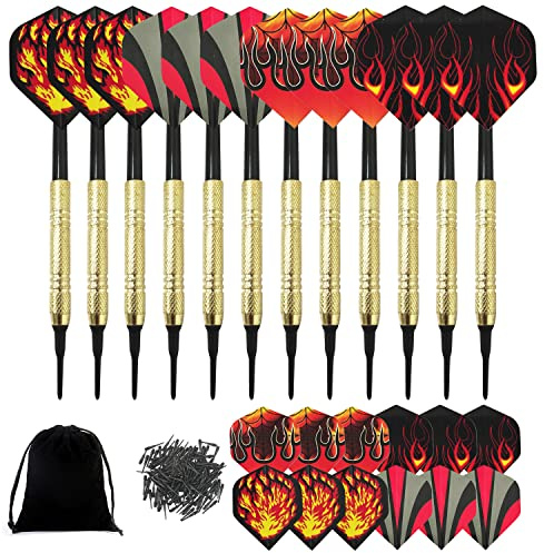 TIANNAIT Plastic Tip Darts Set of 12 Soft Tip Darts with 12 Flights and 100 Tips for Electronic Target with Storage Bag, Suitable for Leisure and Entertainment.